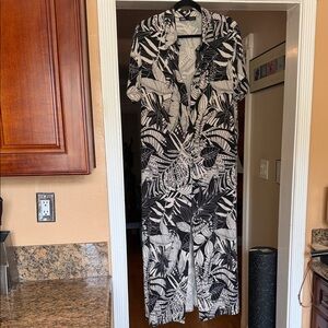 Zara Black and White Leaf Print Dress